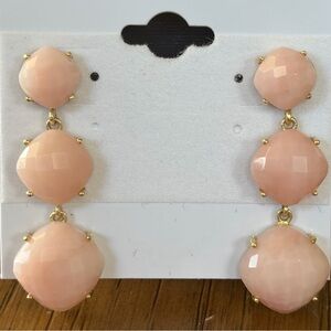 Rarities Carol Brodie Antique Checker Board Gold Plated PINK OPAL  Drop Earrings